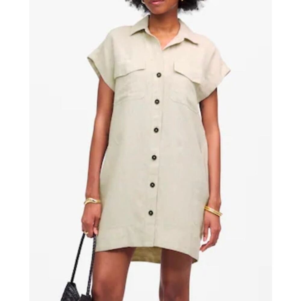 Madewell Utility Short-Sleeve Mini Shirtdress in 100% Linen Size L NWT
